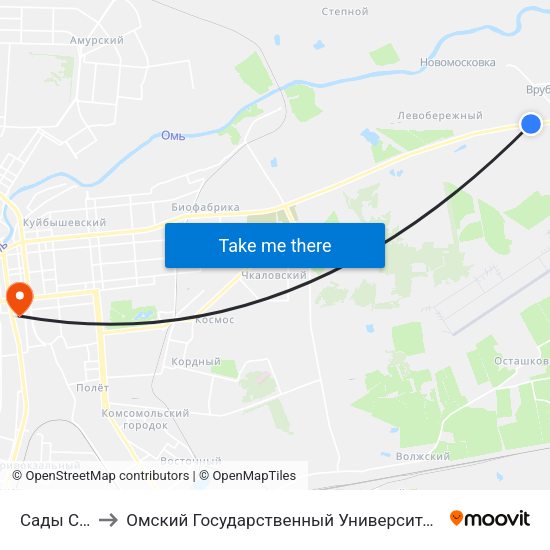 Сады Сатурн to Омский Государственный Университет Путей Сообщения map