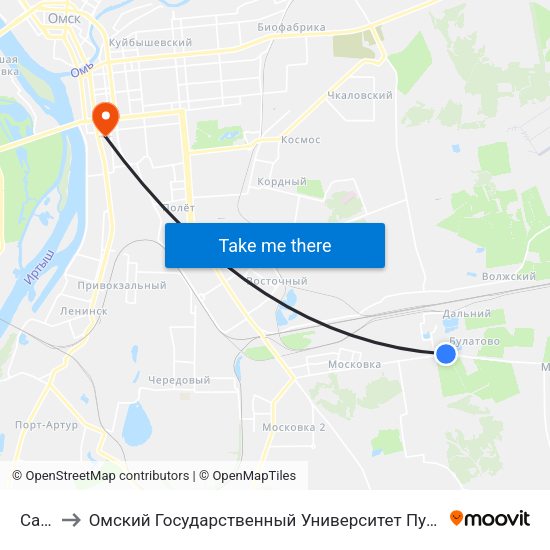 Сады to Омский Государственный Университет Путей Сообщения map