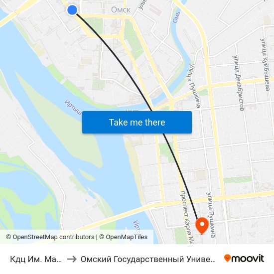Кдц Им. Маяковского to Омский Государственный Университет Путей Сообщения map
