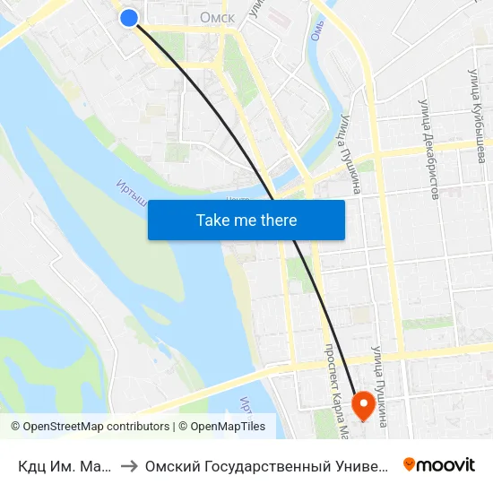 Кдц Им. Маяковского to Омский Государственный Университет Путей Сообщения map