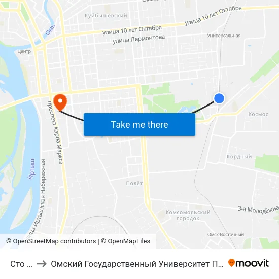 Сто Заз to Омский Государственный Университет Путей Сообщения map