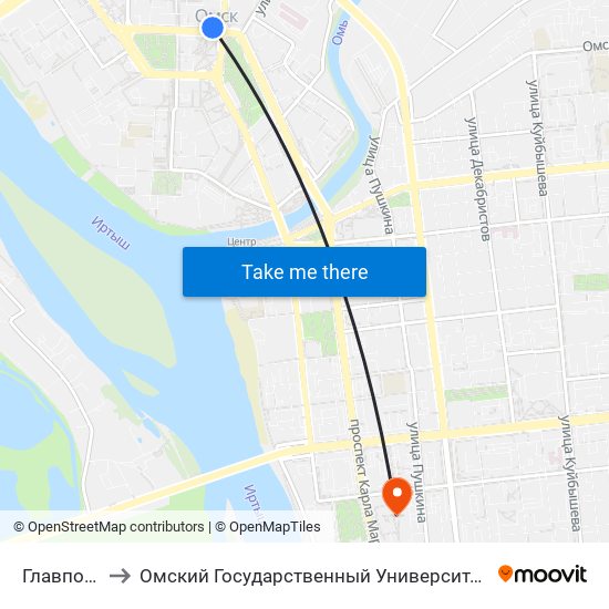 Главпочтамт to Омский Государственный Университет Путей Сообщения map