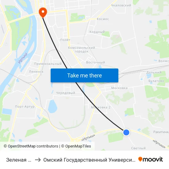 Зеленая Долина to Омский Государственный Университет Путей Сообщения map