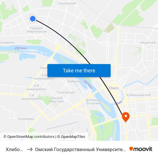 Хлебозавод to Омский Государственный Университет Путей Сообщения map