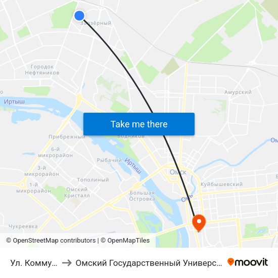 Ул. Коммунальная to Омский Государственный Университет Путей Сообщения map