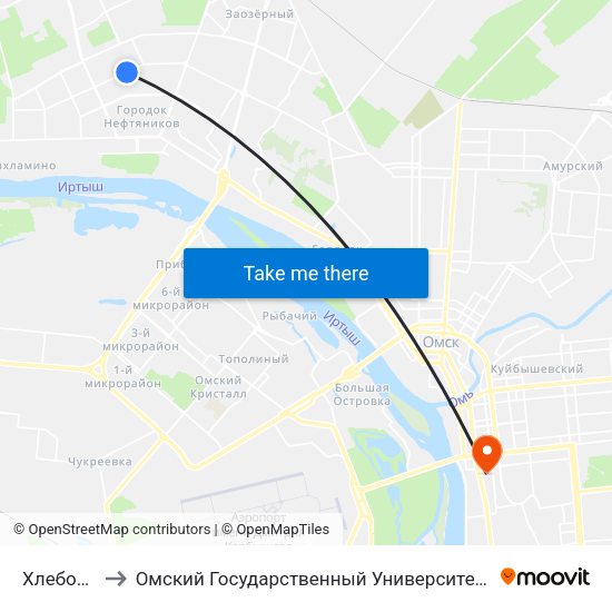 Хлебозавод to Омский Государственный Университет Путей Сообщения map
