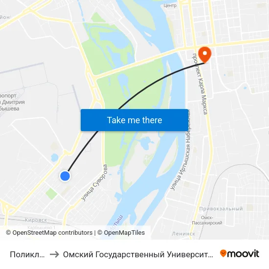 Поликлиника to Омский Государственный Университет Путей Сообщения map