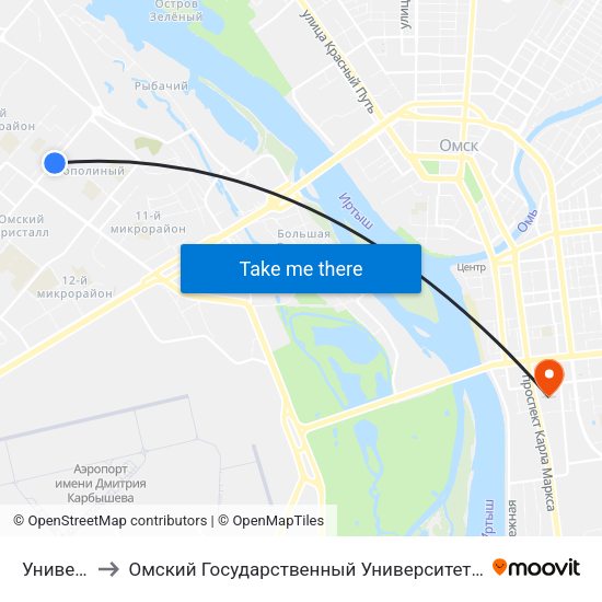 Универсам to Омский Государственный Университет Путей Сообщения map