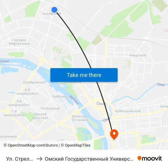 Ул. Стрельникова to Омский Государственный Университет Путей Сообщения map