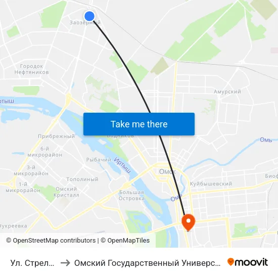 Ул. Стрельникова to Омский Государственный Университет Путей Сообщения map
