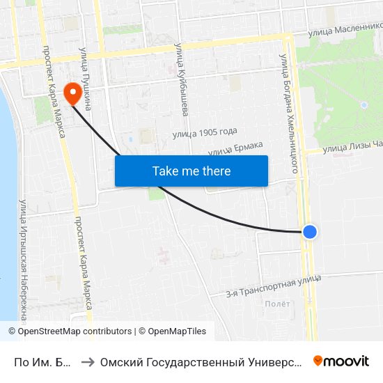 По Им. Баранова to Омский Государственный Университет Путей Сообщения map
