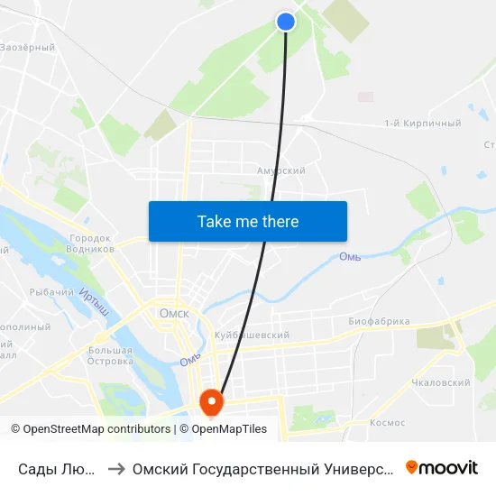 Сады Любитель-2 to Омский Государственный Университет Путей Сообщения map