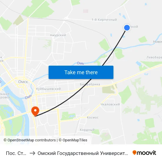 Пос. Степной to Омский Государственный Университет Путей Сообщения map