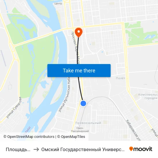 Площадь Серова to Омский Государственный Университет Путей Сообщения map