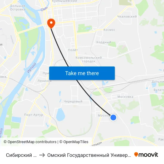 Сибирский Проспект to Омский Государственный Университет Путей Сообщения map