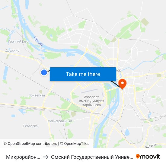 Микрорайон Рябиновка to Омский Государственный Университет Путей Сообщения map