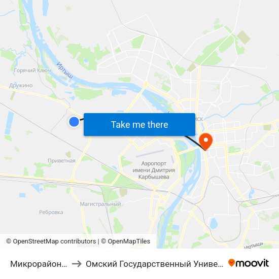 Микрорайон Рябиновка to Омский Государственный Университет Путей Сообщения map