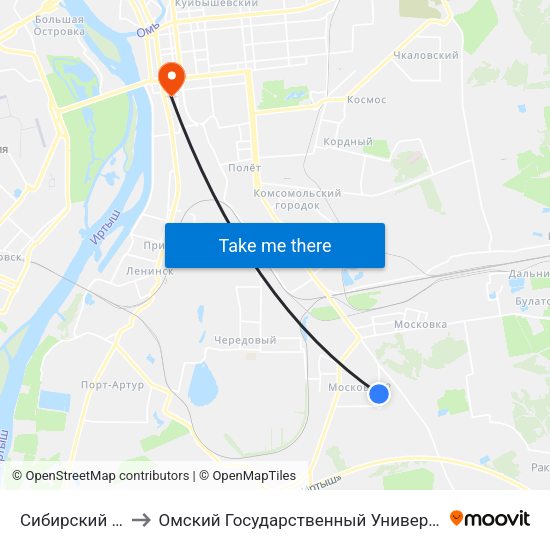 Сибирский Проспект to Омский Государственный Университет Путей Сообщения map