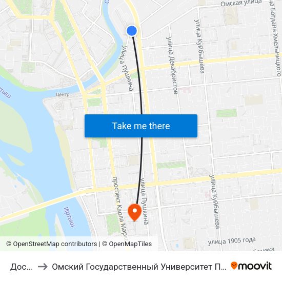 Досааф to Омский Государственный Университет Путей Сообщения map