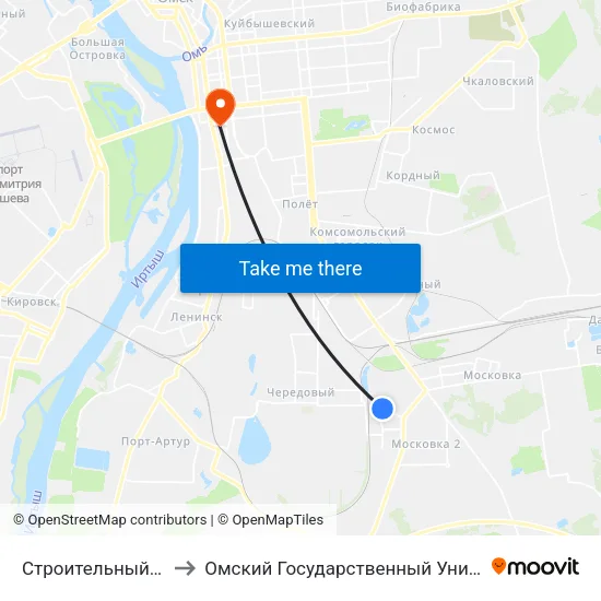 Строительный Рынок Южный to Омский Государственный Университет Путей Сообщения map