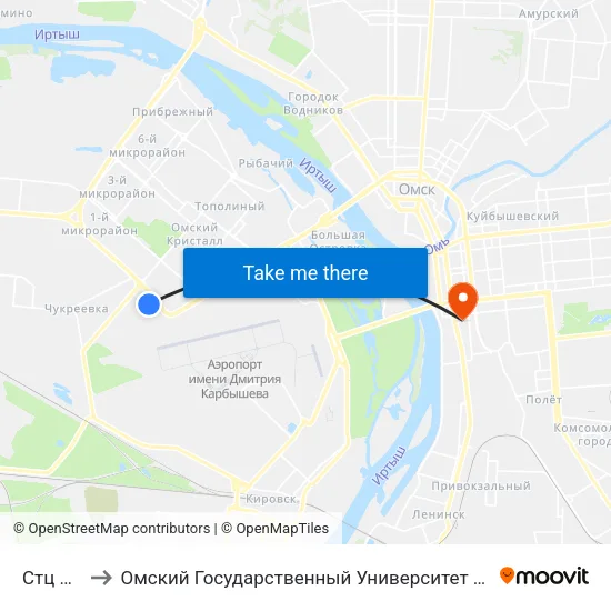 Стц Мега to Омский Государственный Университет Путей Сообщения map