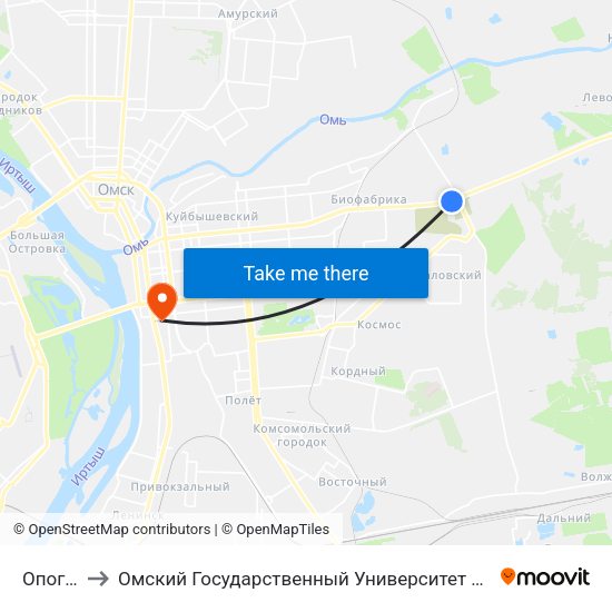 Опогат-9 to Омский Государственный Университет Путей Сообщения map