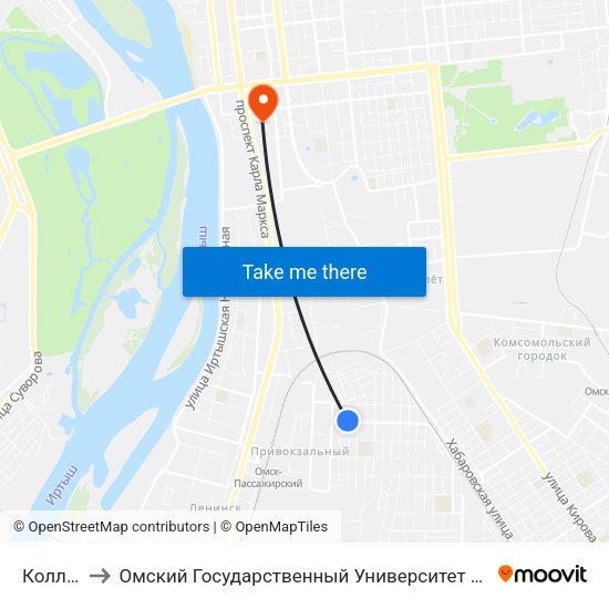 Колледж to Омский Государственный Университет Путей Сообщения map