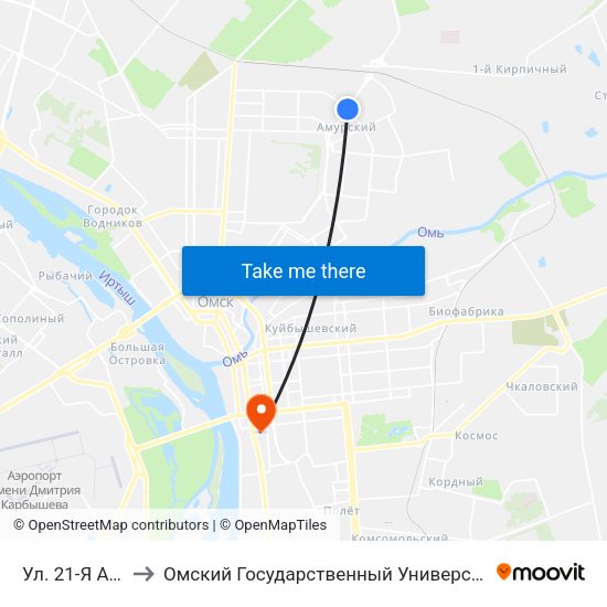 Ул. 21-Я Амурская to Омский Государственный Университет Путей Сообщения map