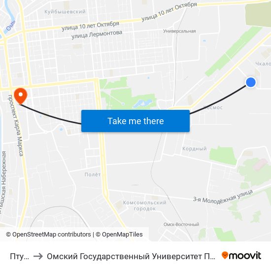 Пту-43 to Омский Государственный Университет Путей Сообщения map