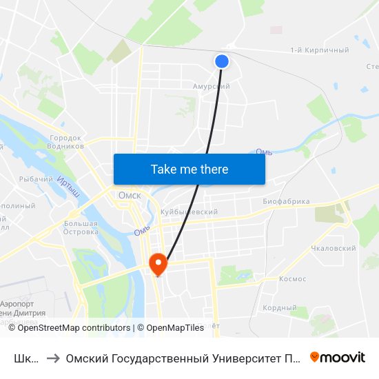 Школа to Омский Государственный Университет Путей Сообщения map