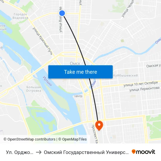 Ул. Орджоникидзе to Омский Государственный Университет Путей Сообщения map