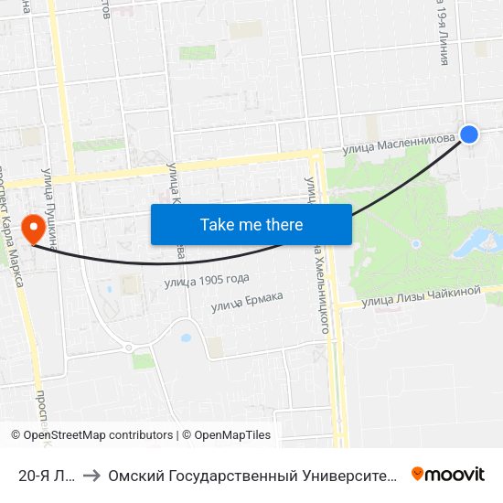 20-Я Линия to Омский Государственный Университет Путей Сообщения map