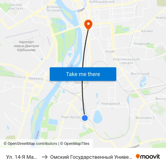 Ул. 14-Я Марьяновская to Омский Государственный Университет Путей Сообщения map
