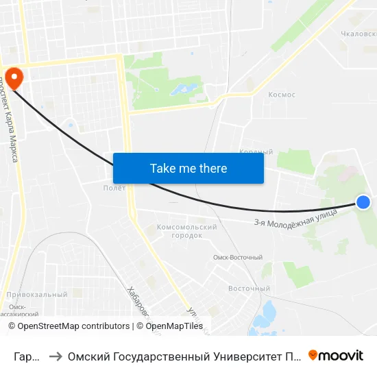 Гаражи to Омский Государственный Университет Путей Сообщения map