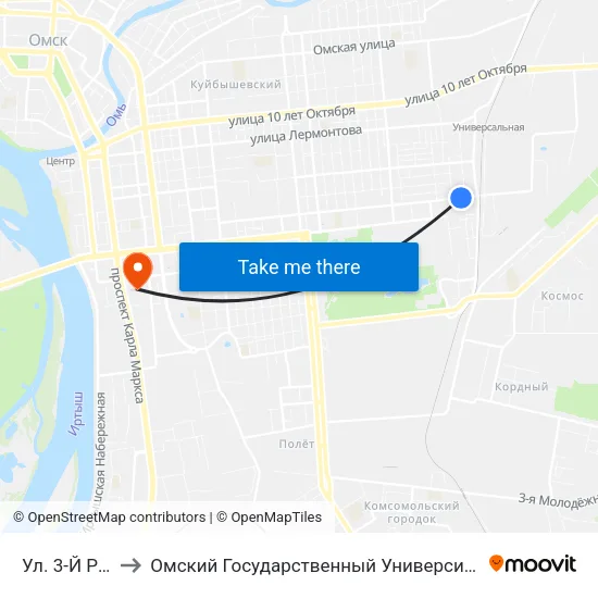 Ул. 3-Й Разъезд to Омский Государственный Университет Путей Сообщения map