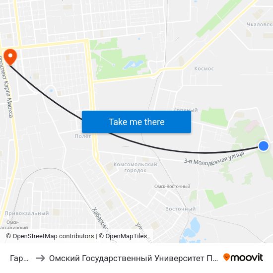 Гаражи to Омский Государственный Университет Путей Сообщения map