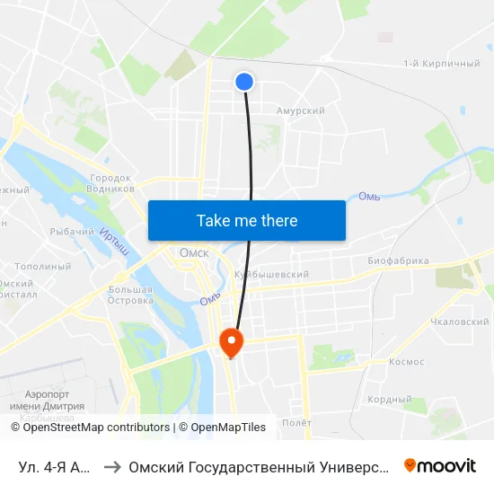 Ул. 4-Я Амурская to Омский Государственный Университет Путей Сообщения map