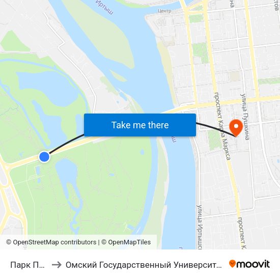 Парк Победы to Омский Государственный Университет Путей Сообщения map