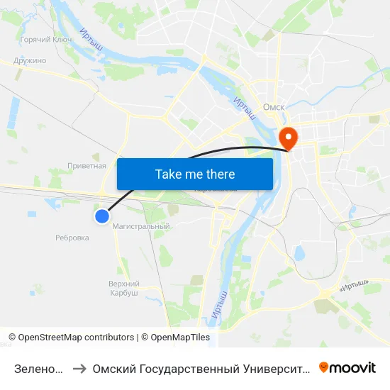 Зеленое Поле to Омский Государственный Университет Путей Сообщения map