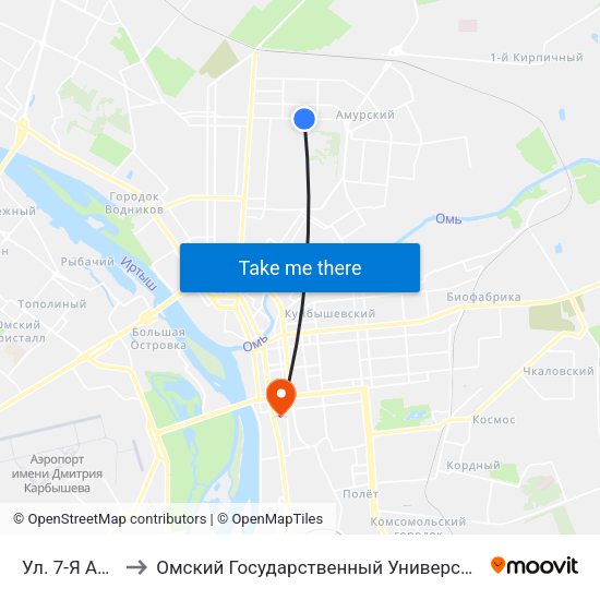 Ул. 7-Я Амурская to Омский Государственный Университет Путей Сообщения map
