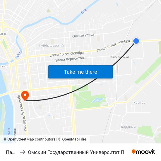 Патп-1 to Омский Государственный Университет Путей Сообщения map