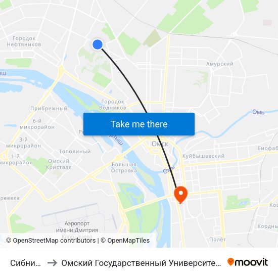 Сибниисхоз to Омский Государственный Университет Путей Сообщения map