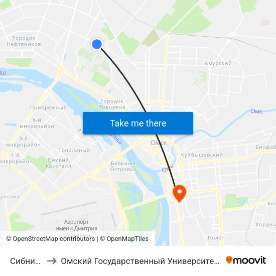 Сибниисхоз to Омский Государственный Университет Путей Сообщения map