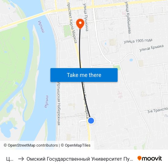 Цирк to Омский Государственный Университет Путей Сообщения map