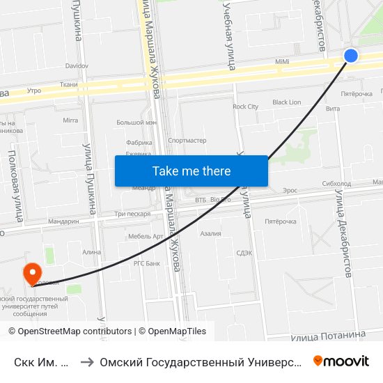Скк Им. Блинова to Омский Государственный Университет Путей Сообщения map
