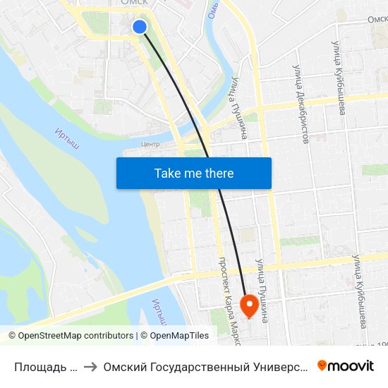 Площадь Победы to Омский Государственный Университет Путей Сообщения map