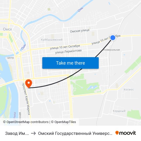 Завод Им. Попова to Омский Государственный Университет Путей Сообщения map