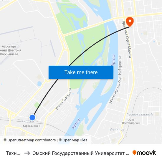 Техникум to Омский Государственный Университет Путей Сообщения map