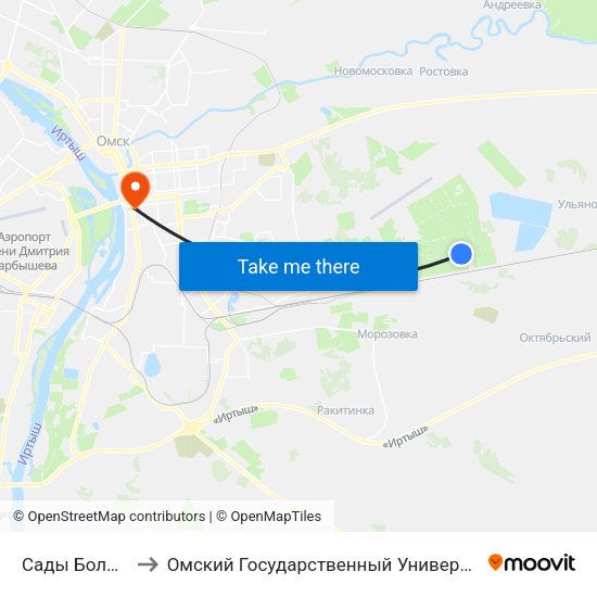 Сады Большевичка to Омский Государственный Университет Путей Сообщения map