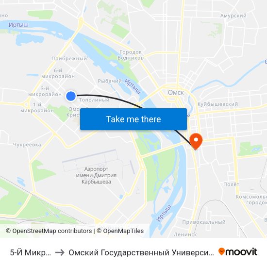 5-Й Микрорайон to Омский Государственный Университет Путей Сообщения map